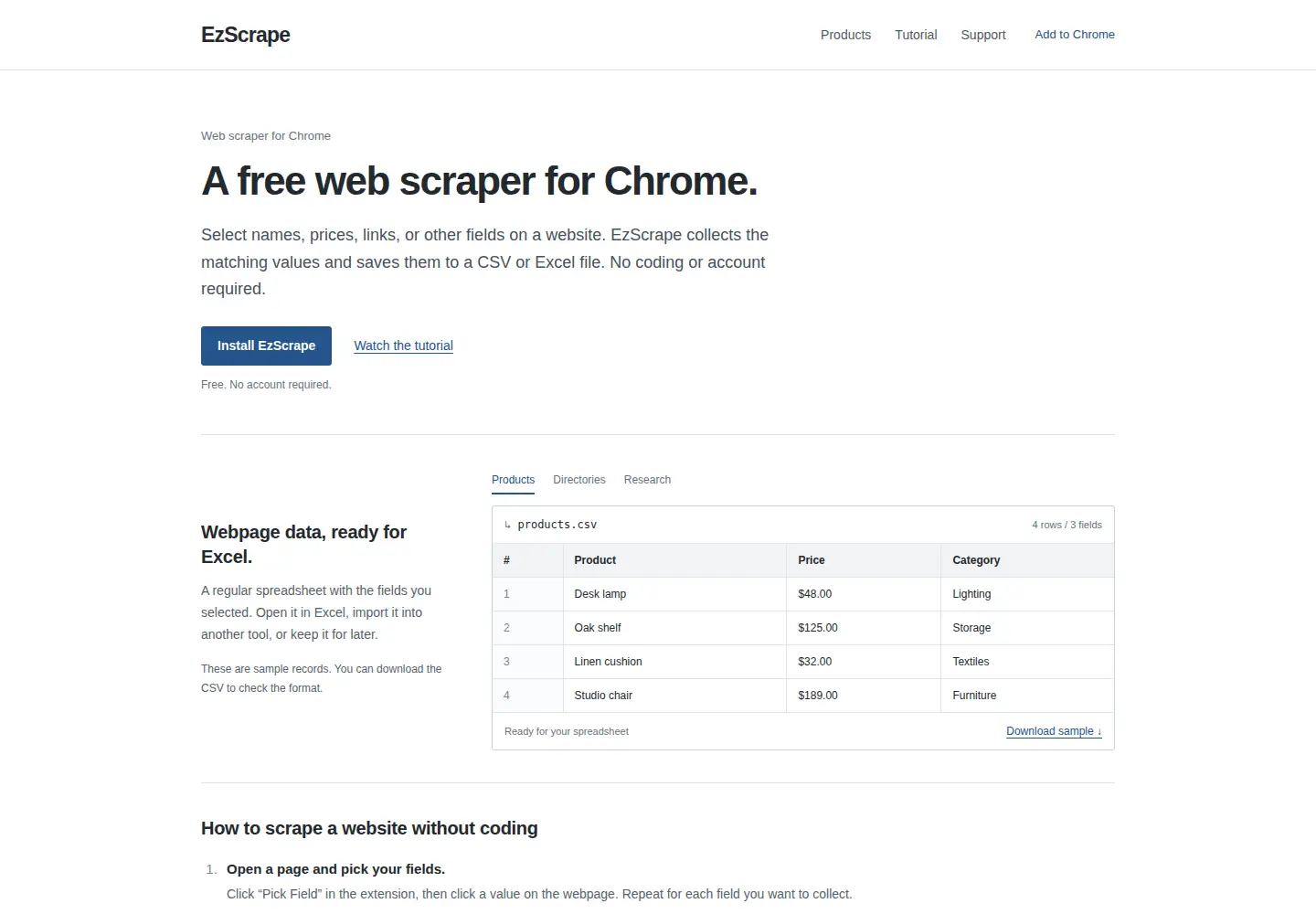 Captured homepage of ez-scrape.com in the current scan
