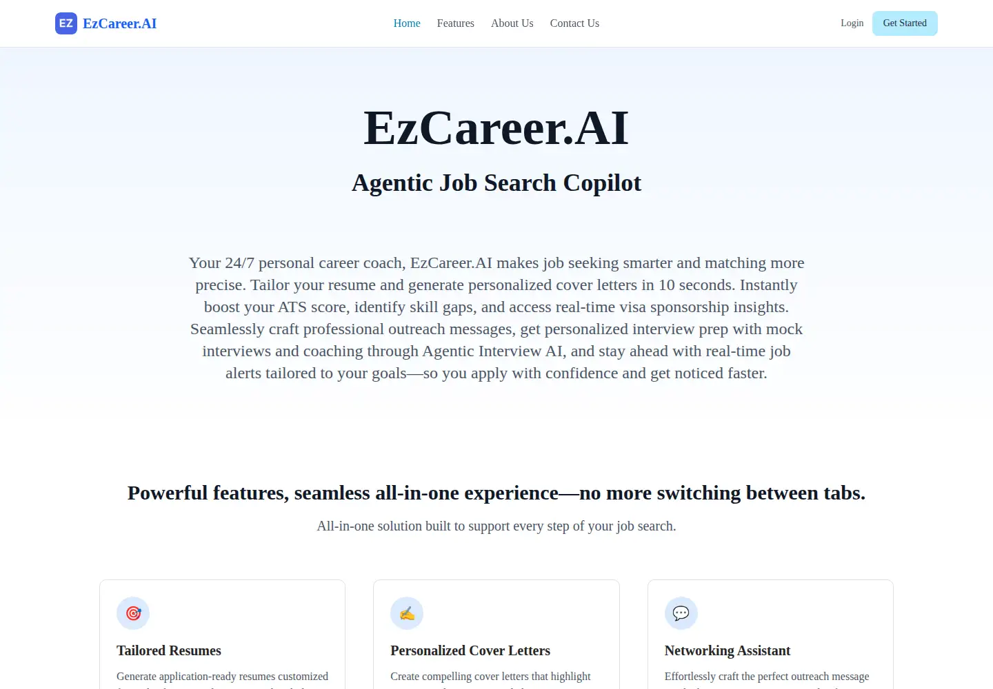Captured homepage of ezcareer-ai.com in the current scan