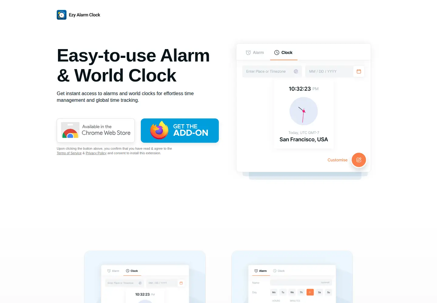 Captured homepage of ezyalarmclock.com in the current scan