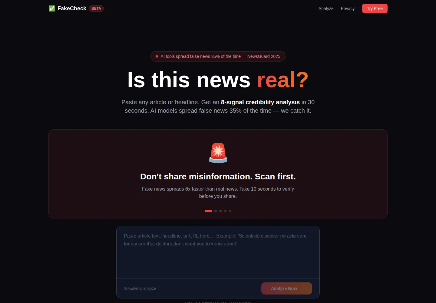Screenshot of fakecheck-app.com