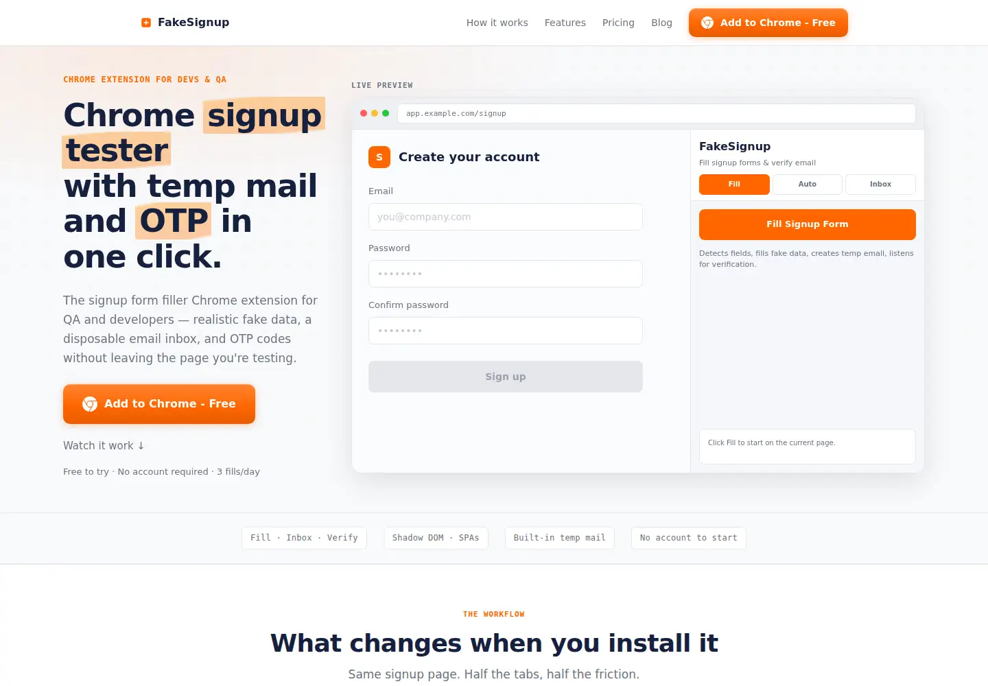 Captured homepage of fakesignup.com in the current scan