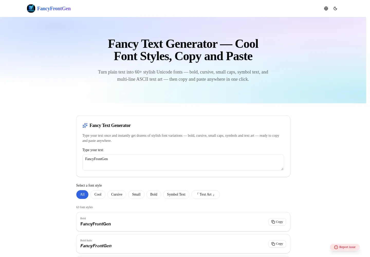 Screenshot of fancyfontgen.com