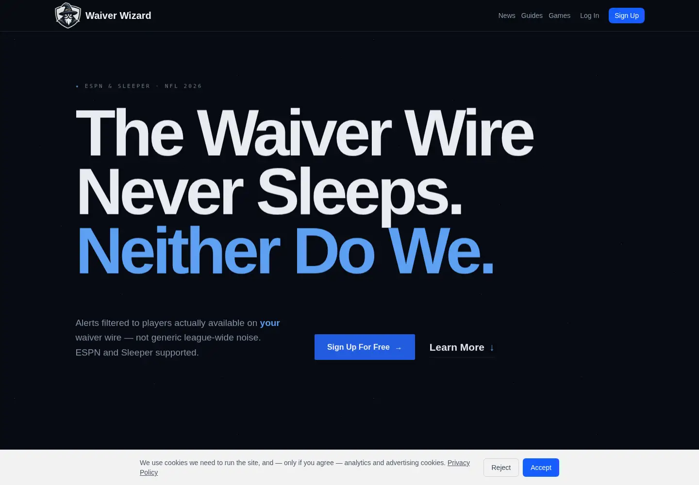 Screenshot of fantasywaiverwizard.com