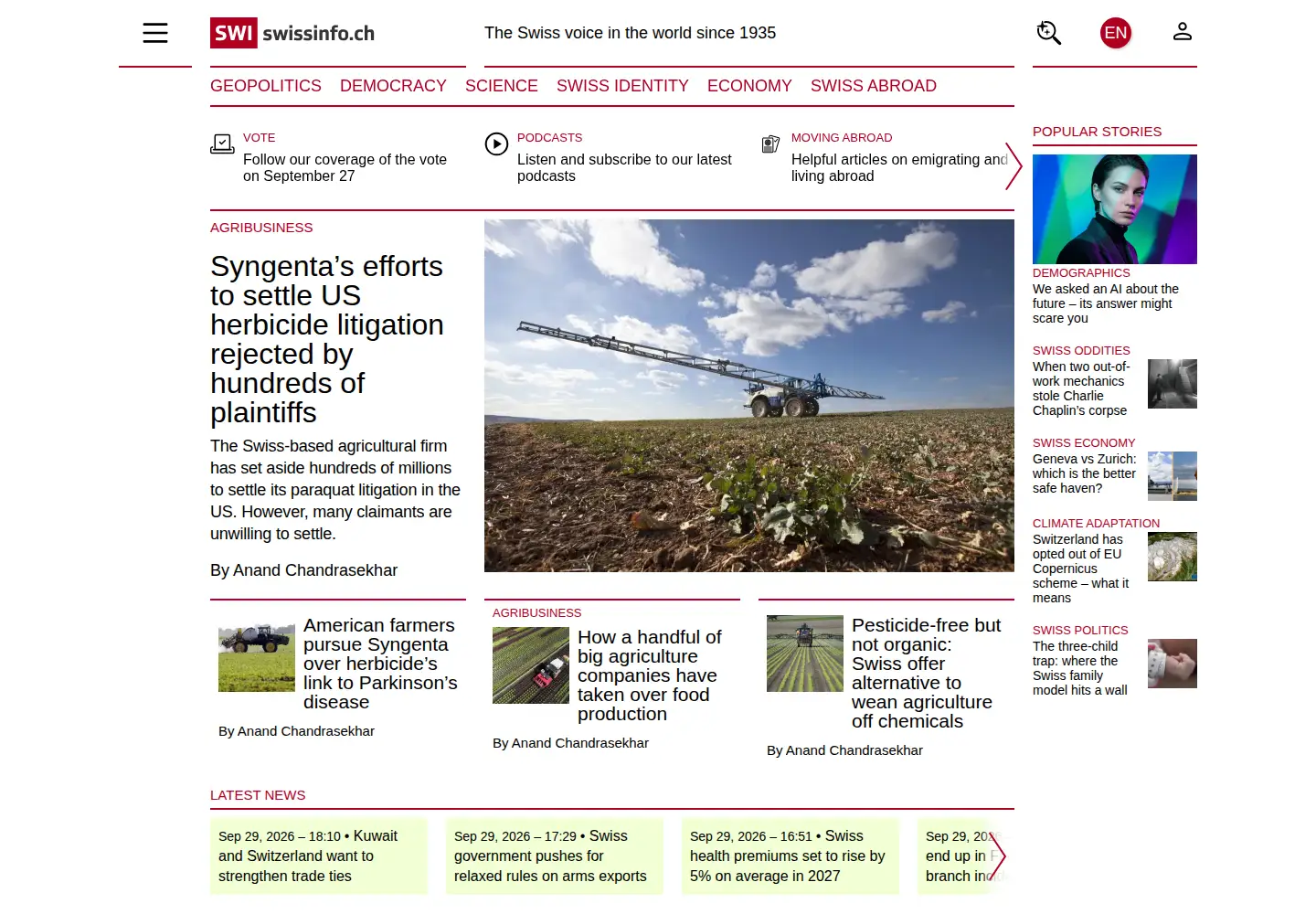 Screenshot of swissinfo.ch