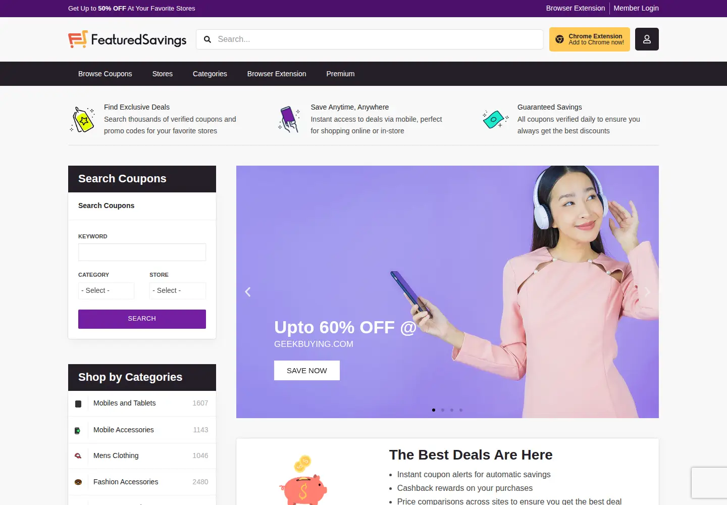 Captured homepage of featuredsavings.com in the current scan