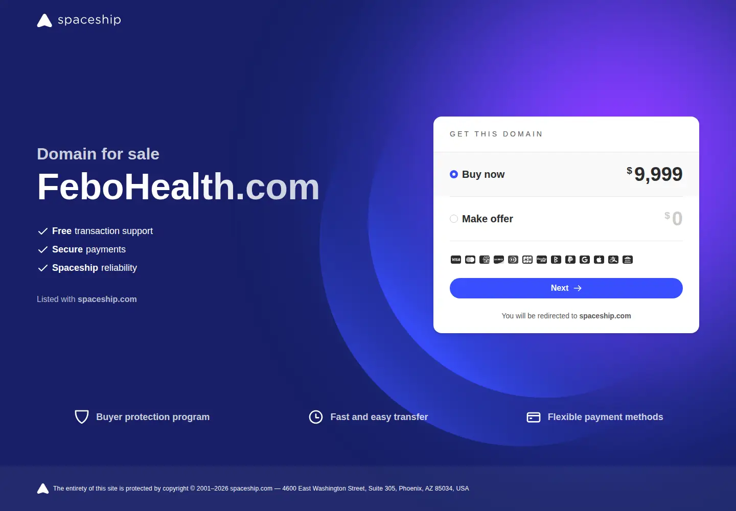 Captured homepage of febohealth.com in the current scan