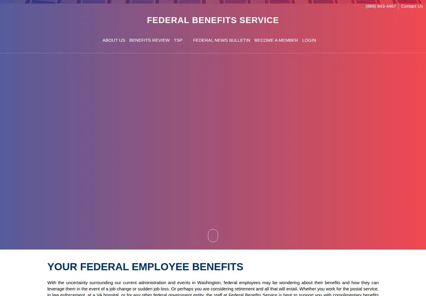 Captured homepage of federalbenefitservice.com in the current scan