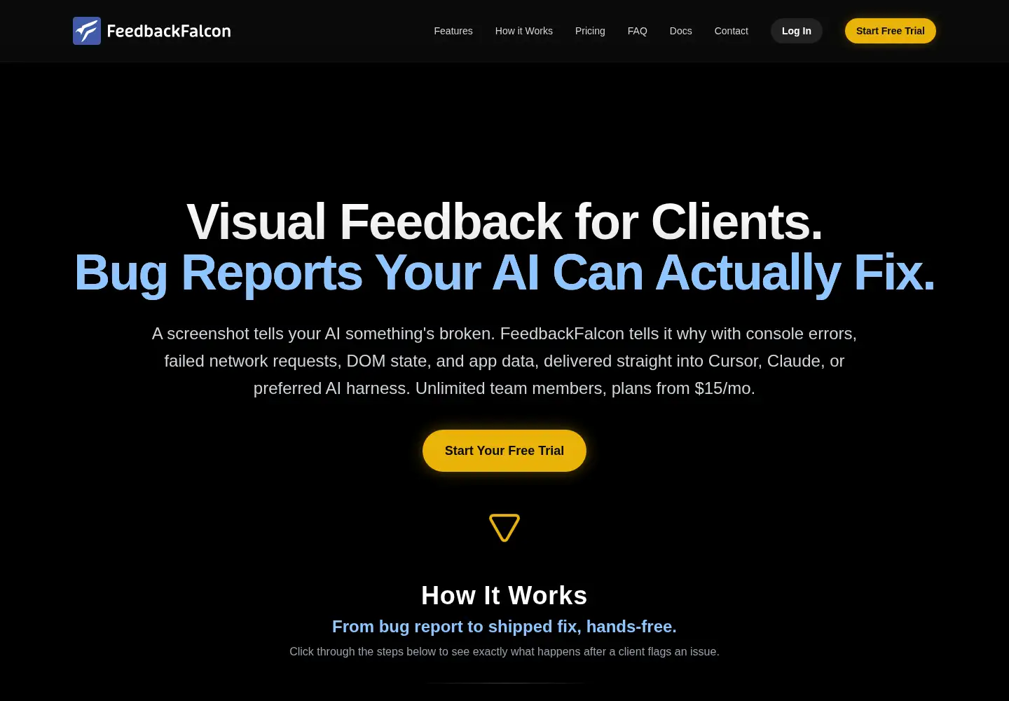 Captured homepage of feedbackfalcon.com in the current scan