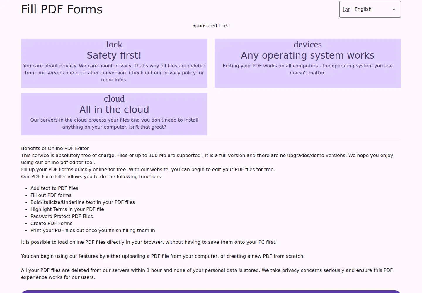 Screenshot of fillpdfforms.com