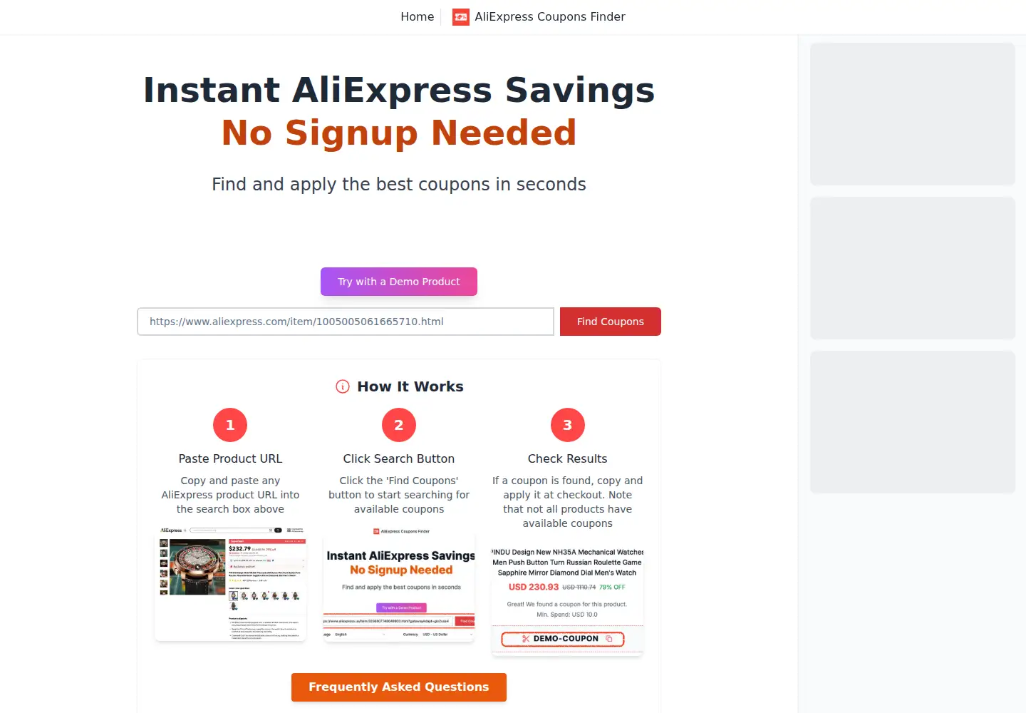 Screenshot of findalicoupons.com