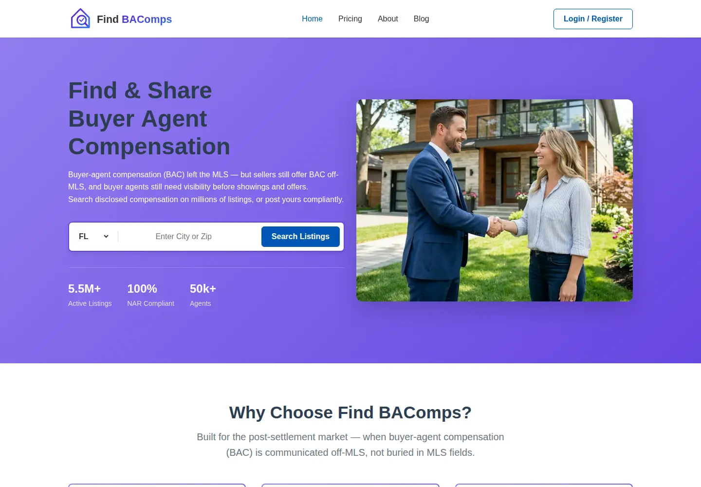 Screenshot of findbacomps.com