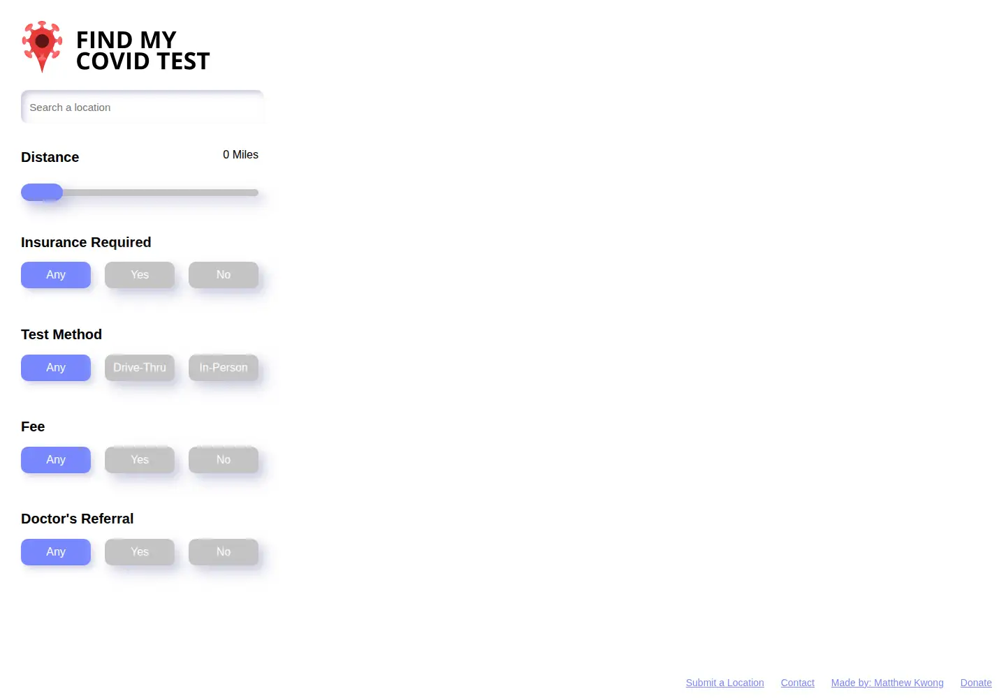 Screenshot of findmycovidtest.com