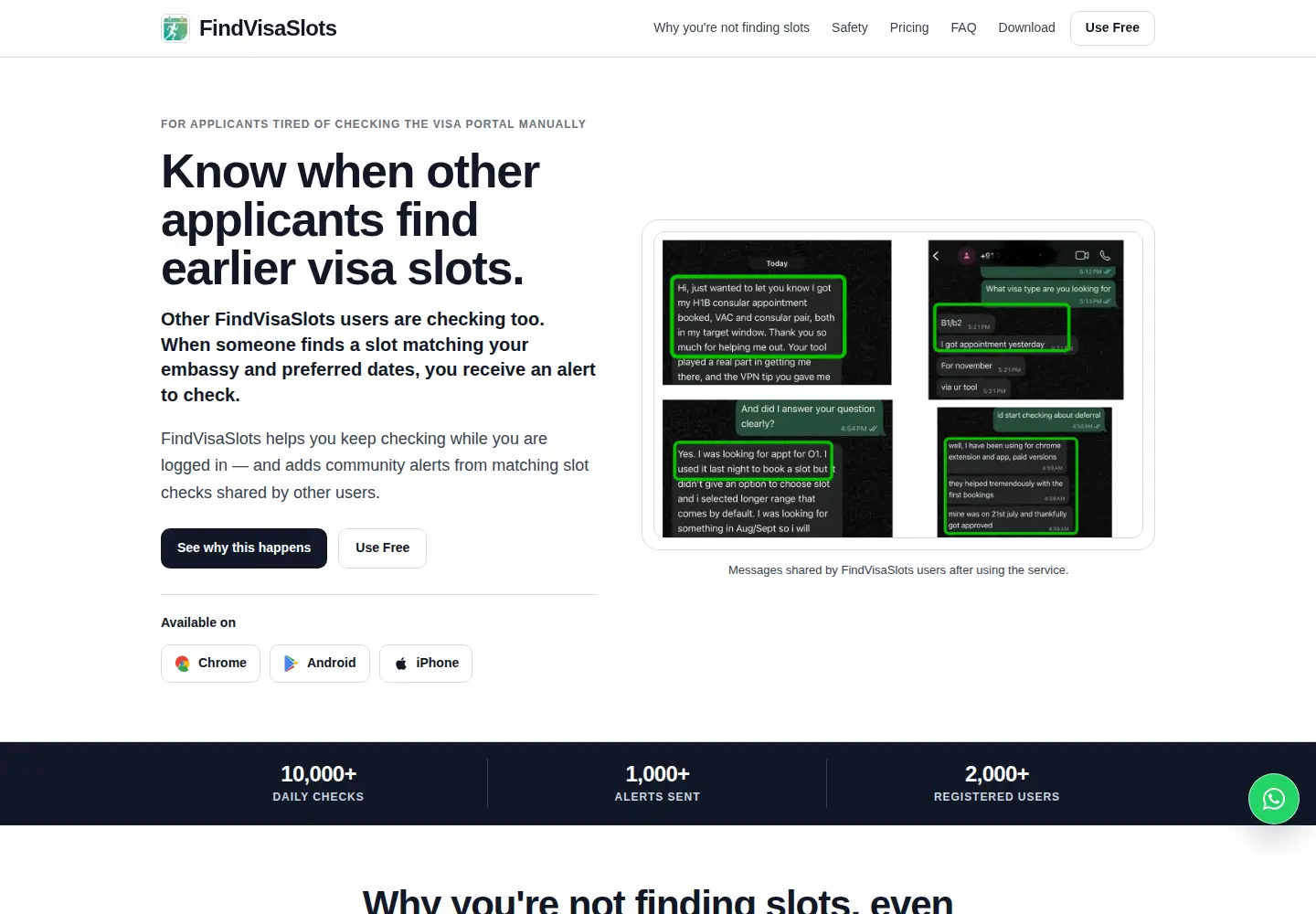 Captured homepage of findvisaslots.com in the current scan
