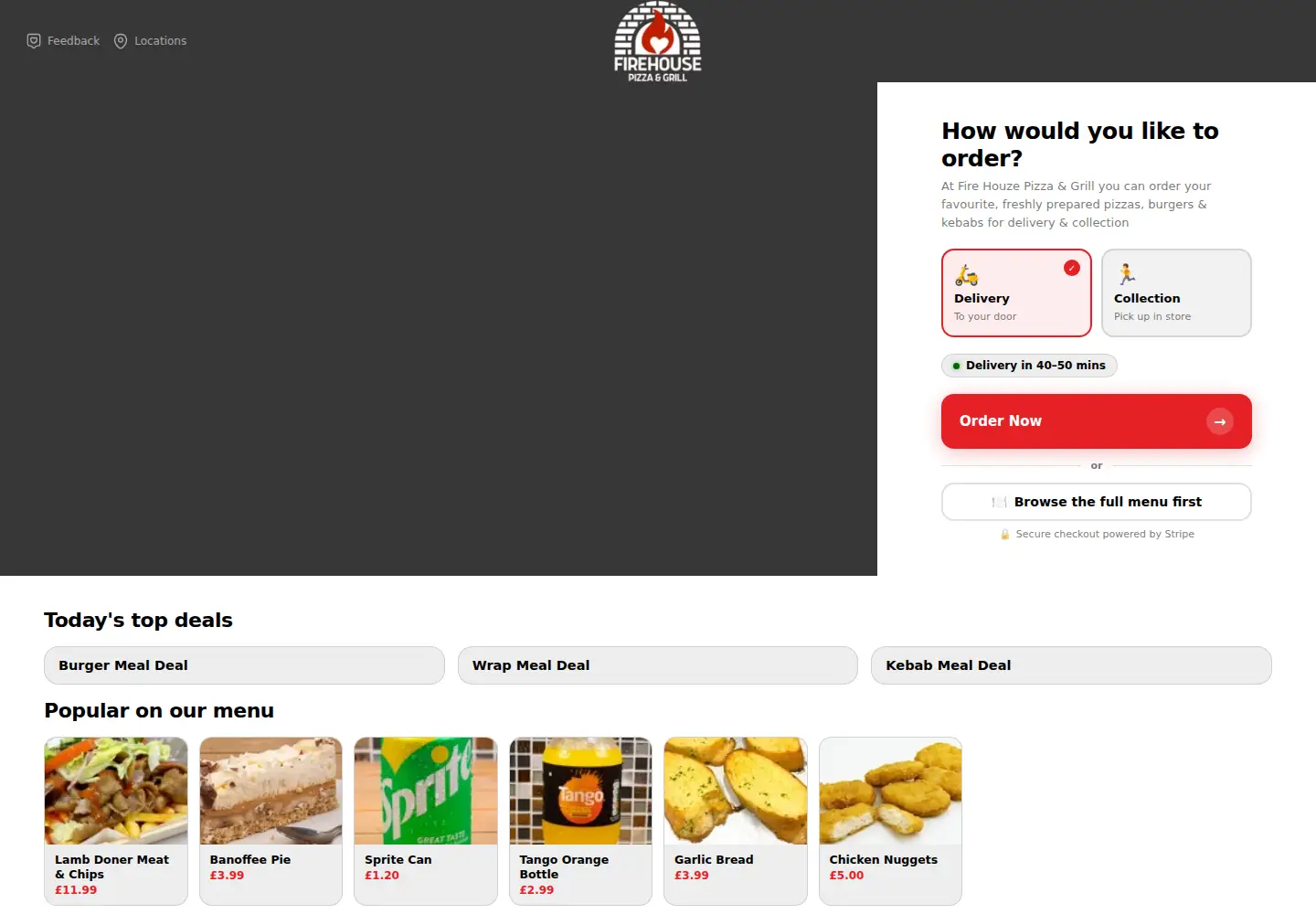 Captured homepage of firehouzegrill.com in the current scan
