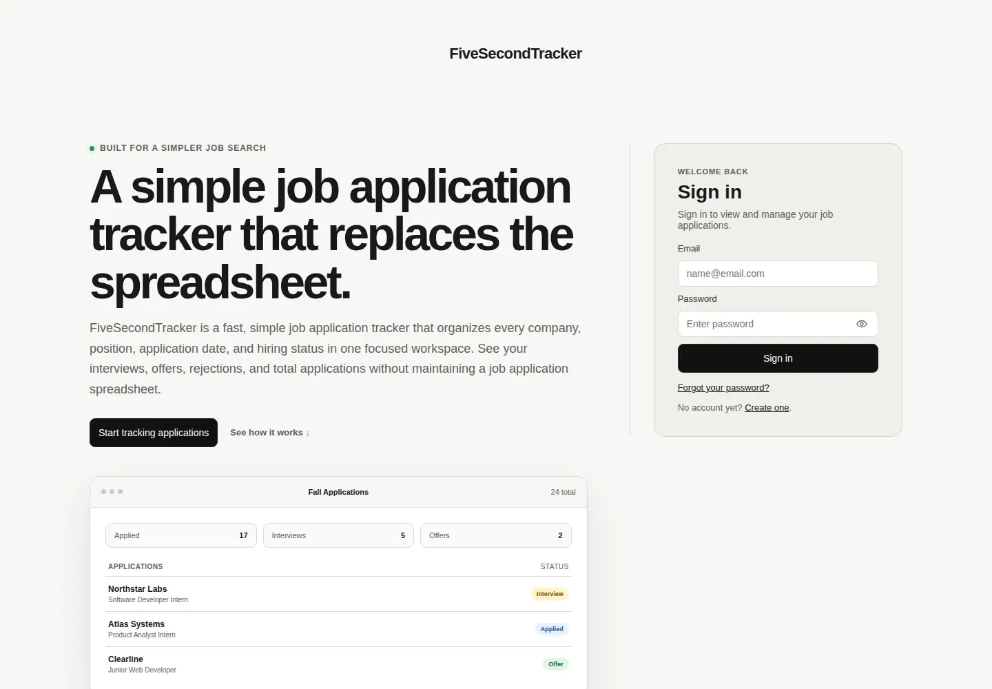 Captured homepage of fivesecondtracker.com in the current scan