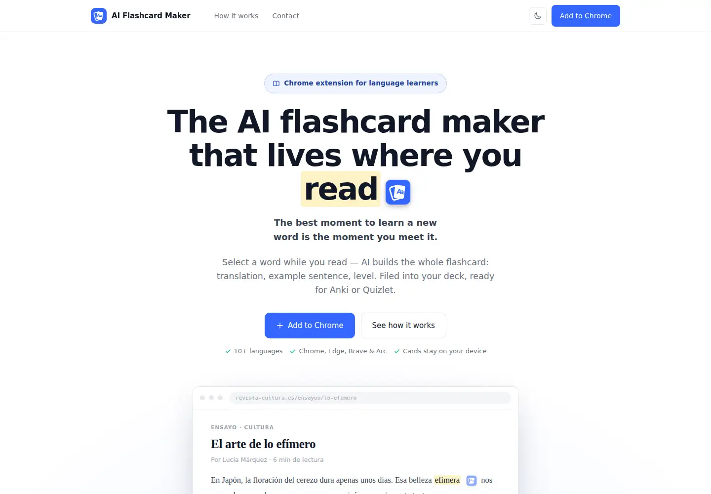 Captured homepage of flashcard-maker.com in the current scan