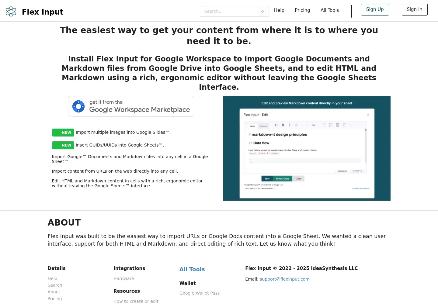 Captured homepage of flexinput.com in the current scan