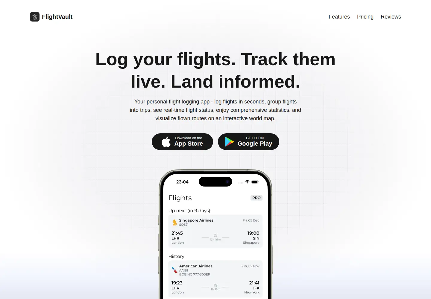 Captured homepage of flightvaultapp.com in the current scan