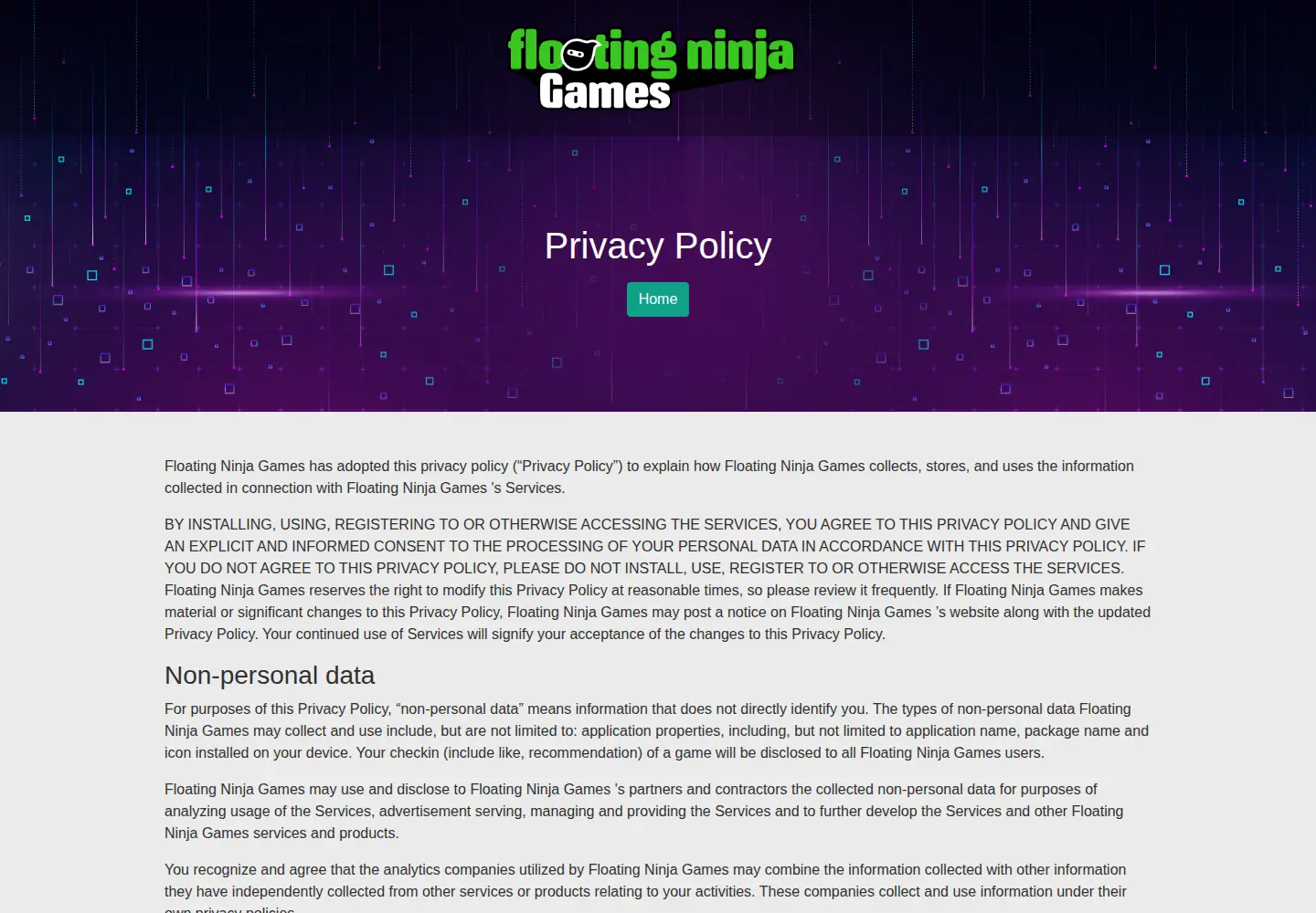 Captured homepage of floatingninjagames.com in the current scan