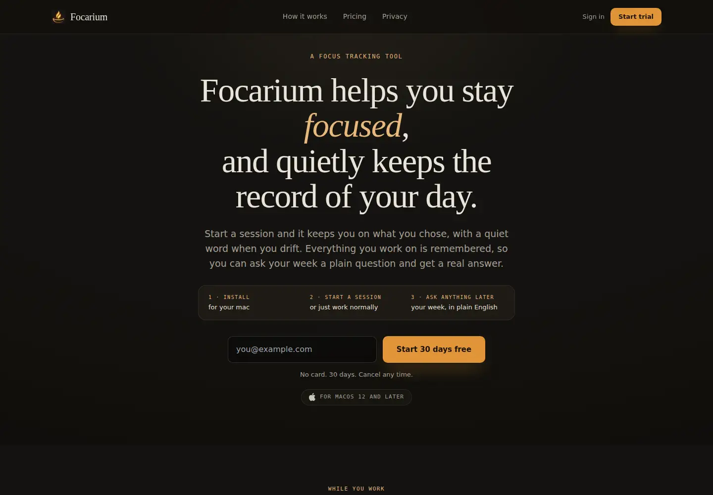 Captured homepage of focarium.com in the current scan