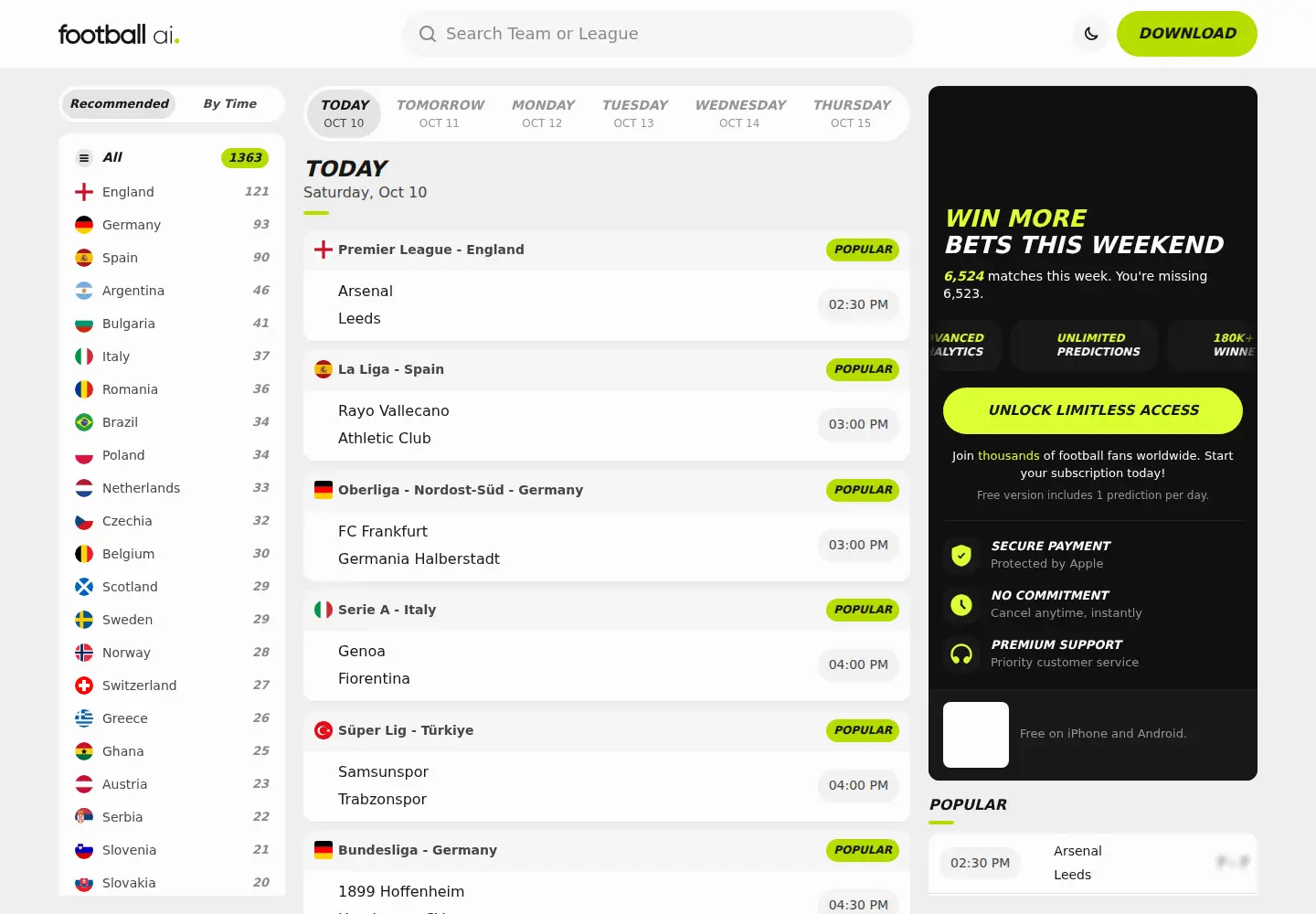 Captured homepage of footballaiapp.com in the current scan