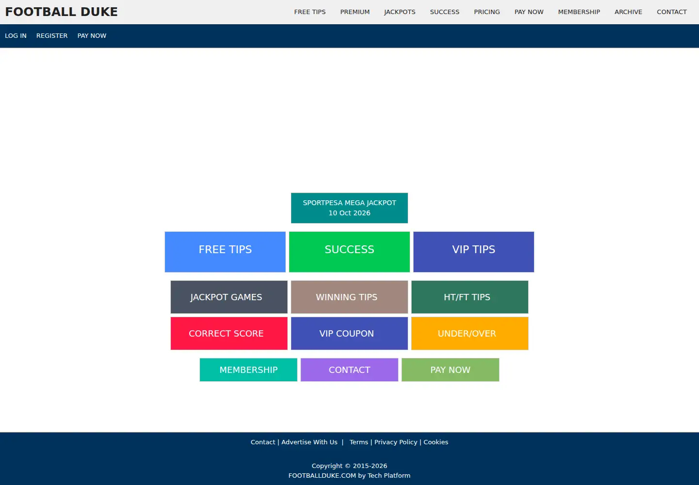 Captured homepage of footballduke.com in the current scan