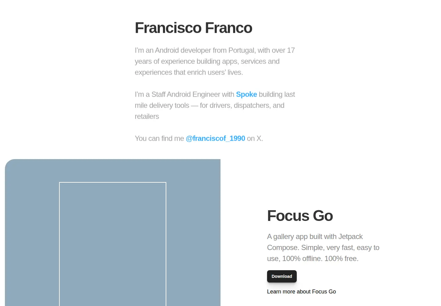 Captured homepage of franciscoandroid.com in the current scan