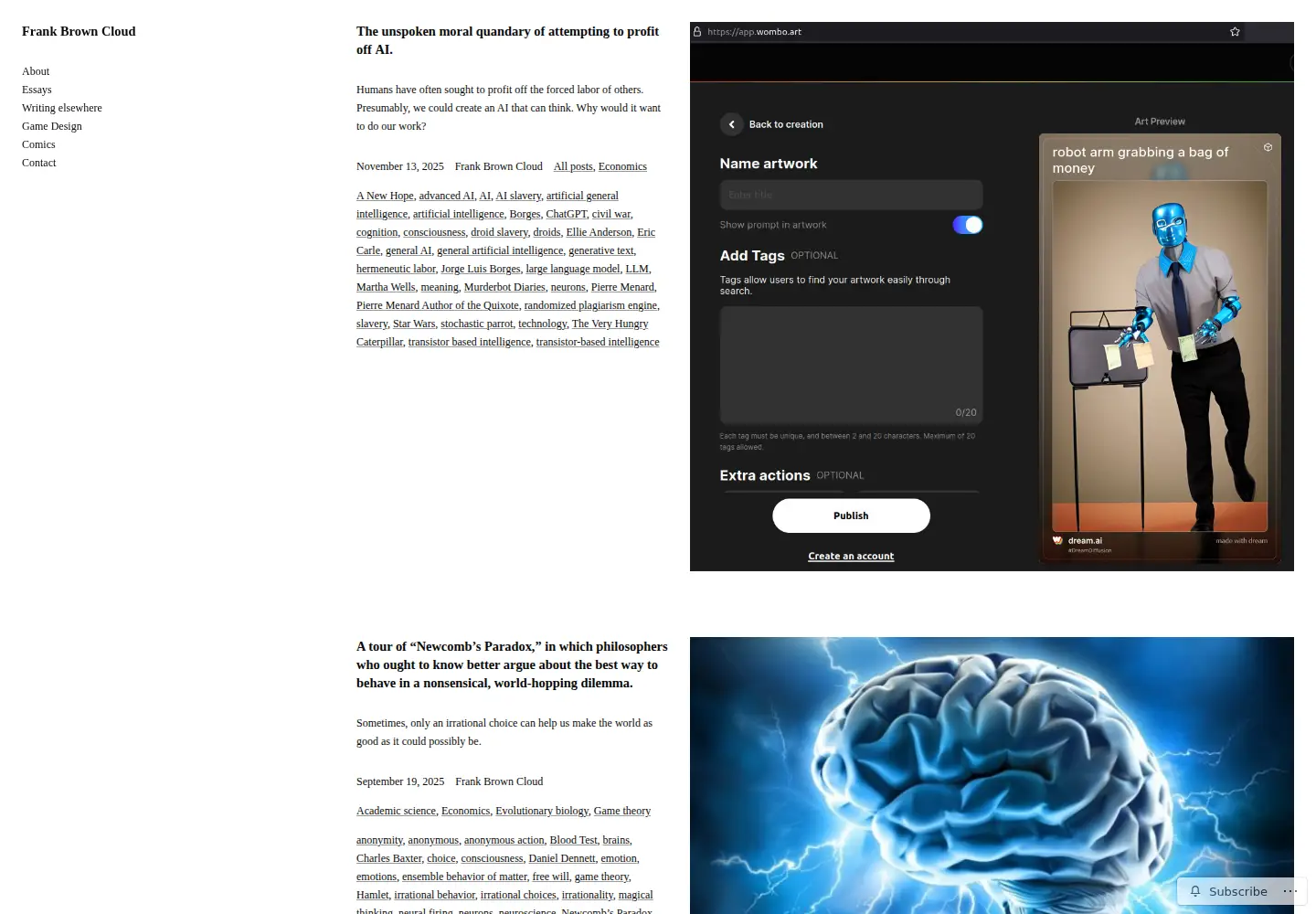 Captured homepage of frankbrowncloud.com in the current scan