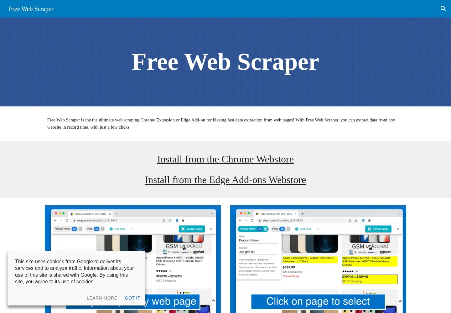 Screenshot of freewebscraper.com
