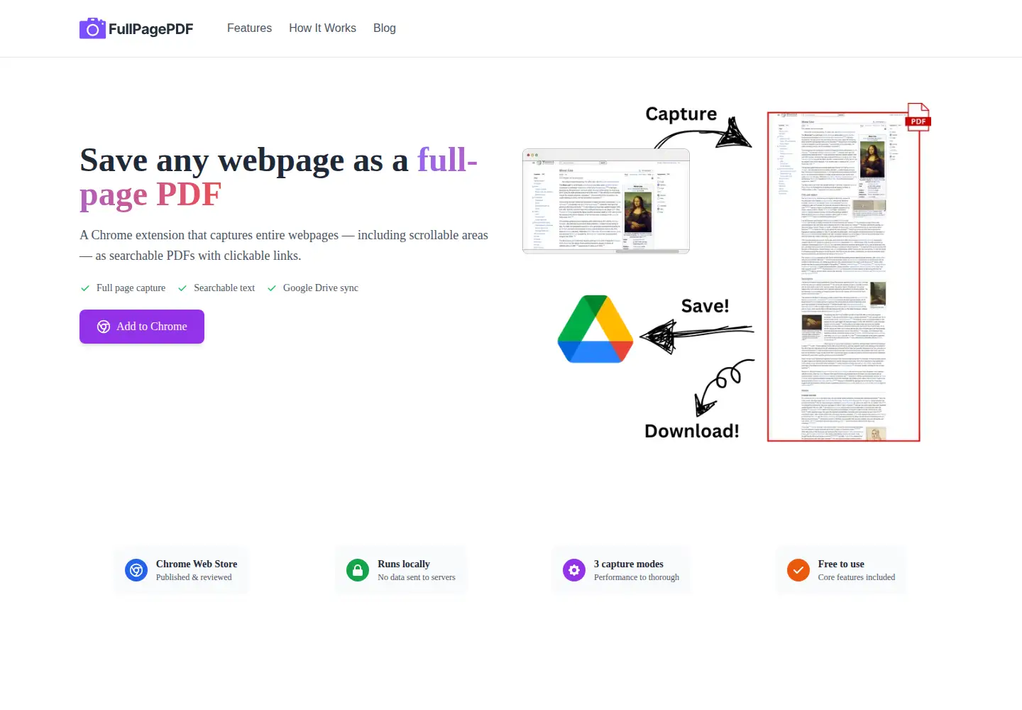 Captured homepage of fullpagepdf.com in the current scan