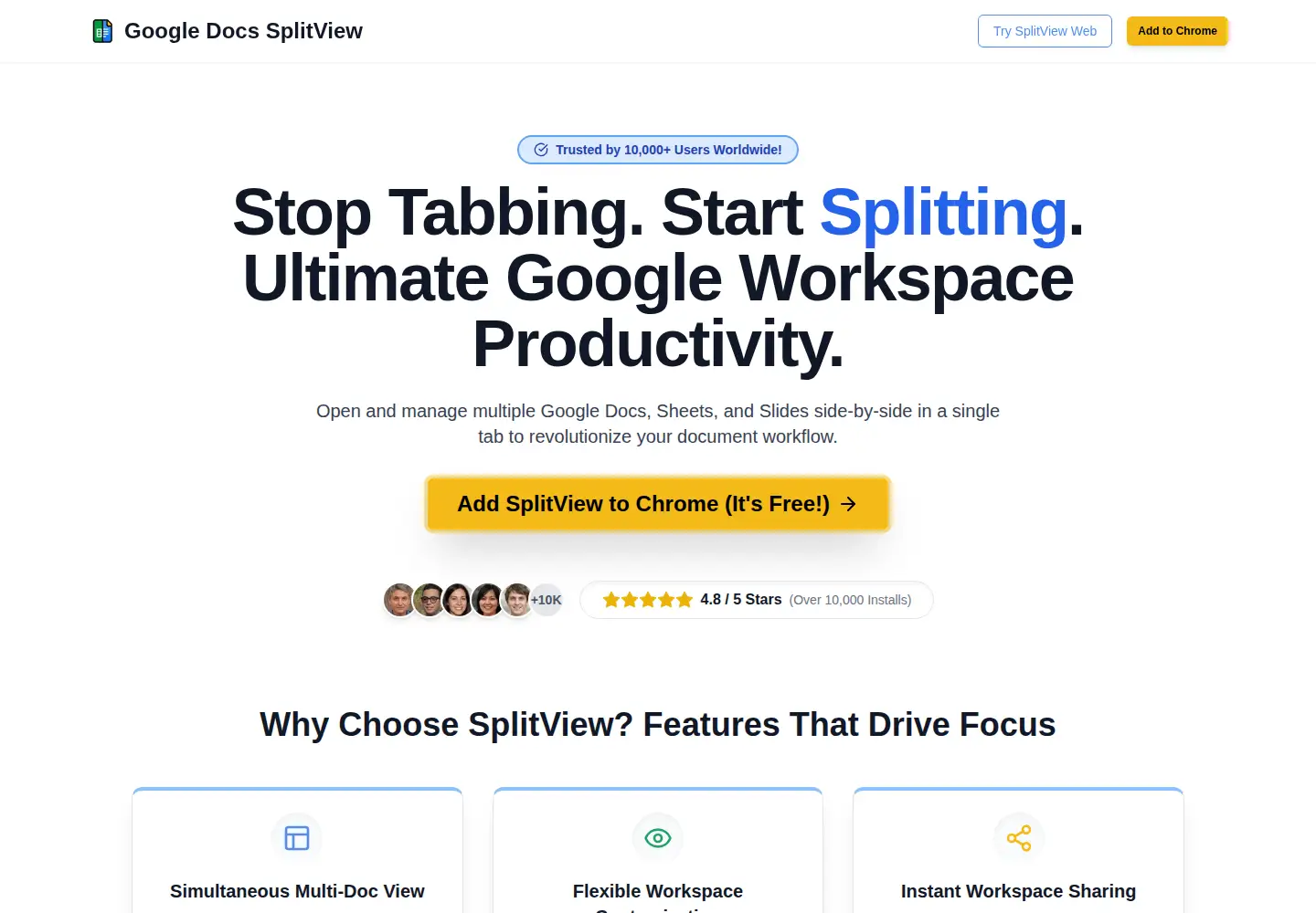 Screenshot of gdocssplitview.com