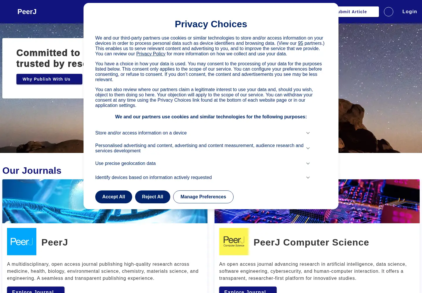 Screenshot of peerj.com