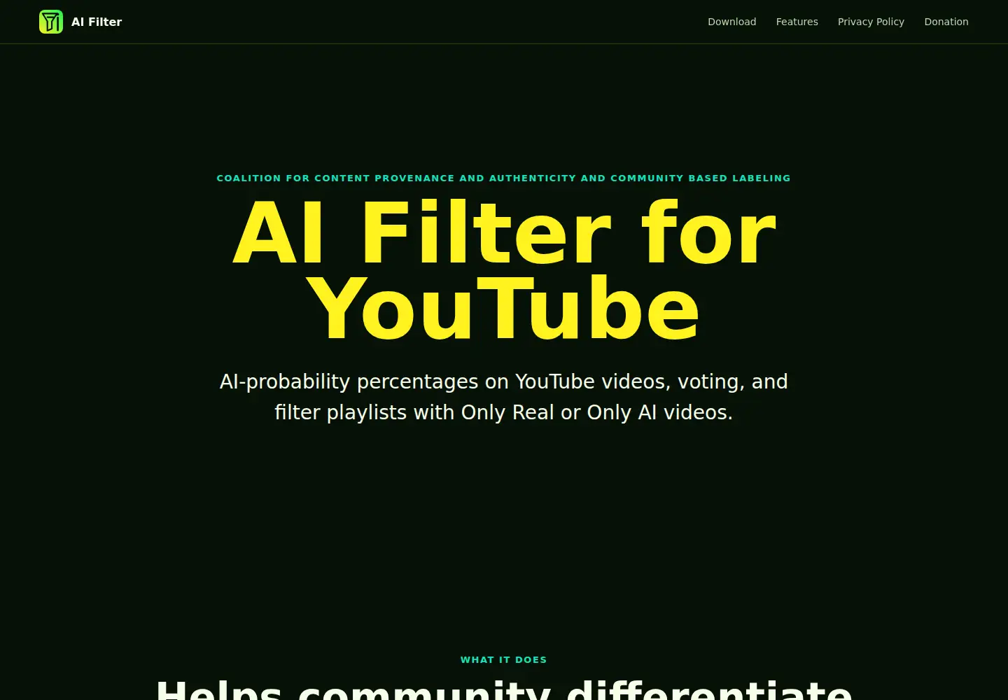 Captured homepage of getaifilter.com in the current scan