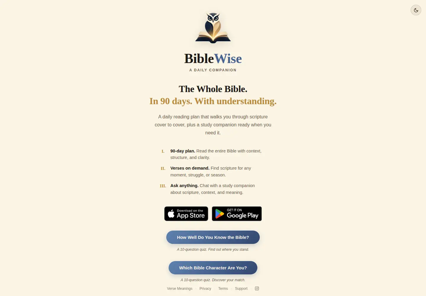 Screenshot of getbiblewise.com