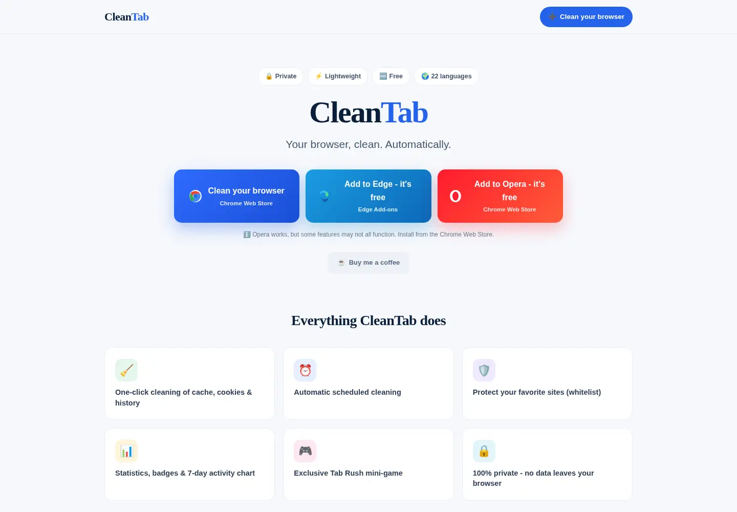 Screenshot of getcleantab.com