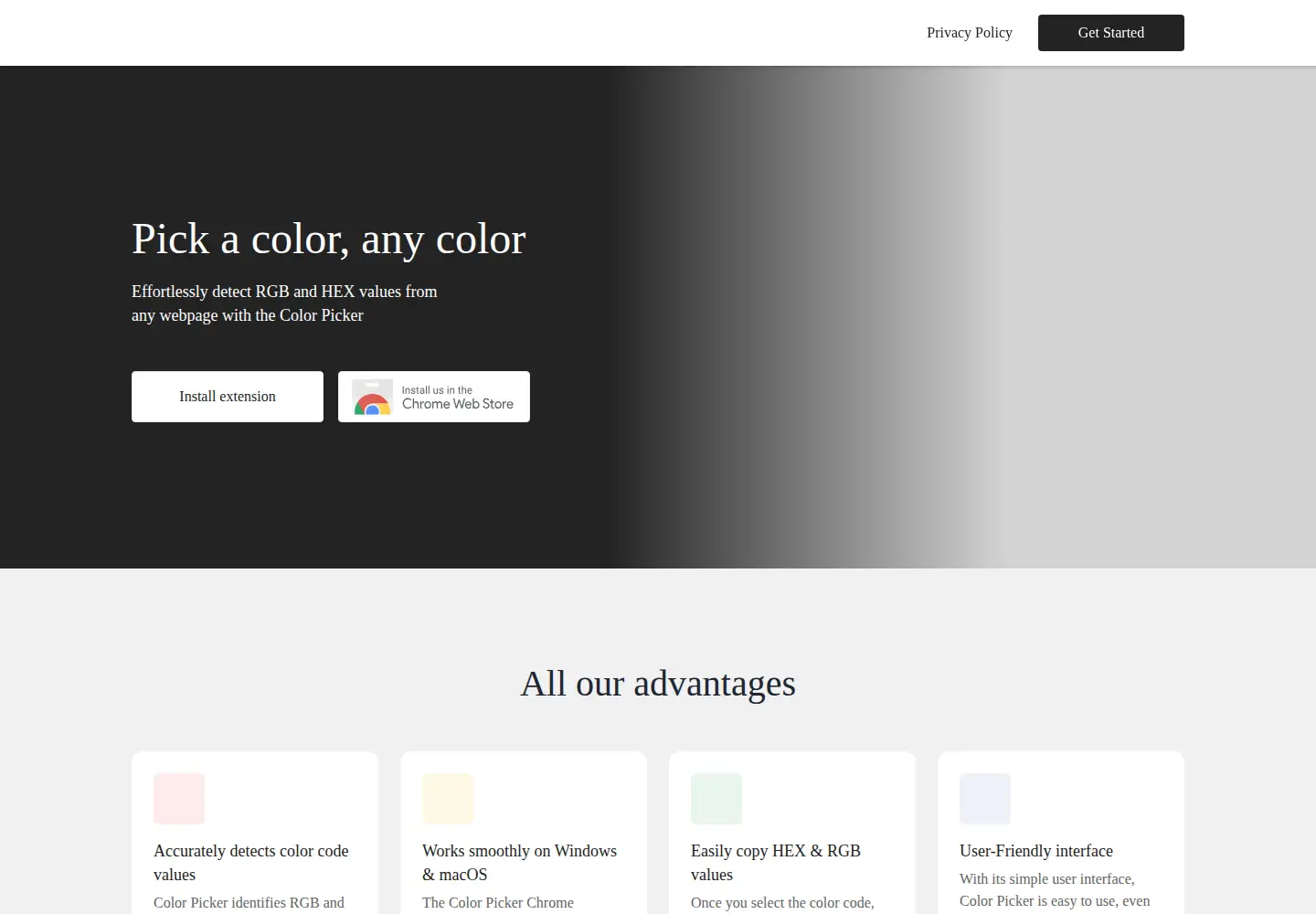 Captured homepage of getcolorpicker.com in the current scan