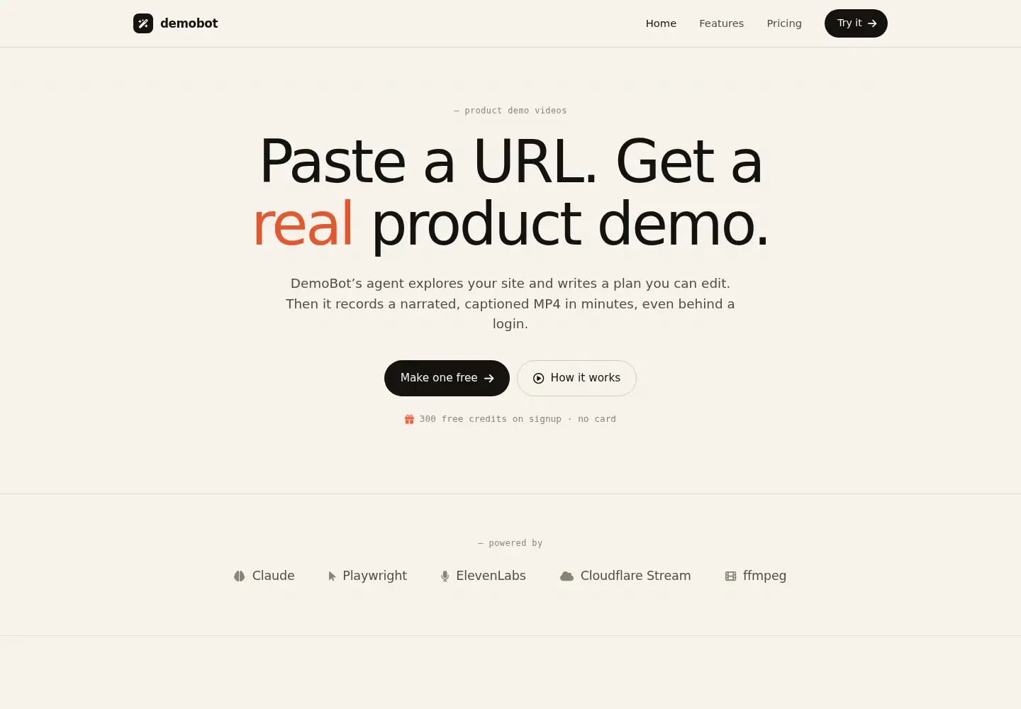 Captured homepage of getdemobot.com in the current scan