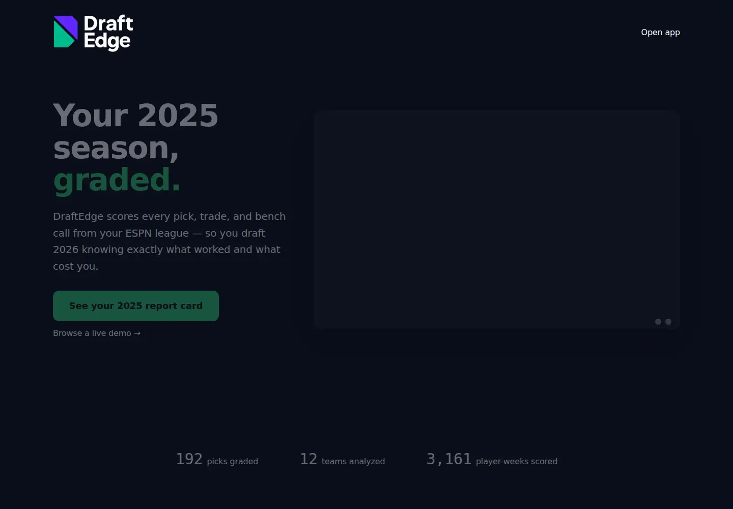 Captured homepage of getdraftedge.com in the current scan