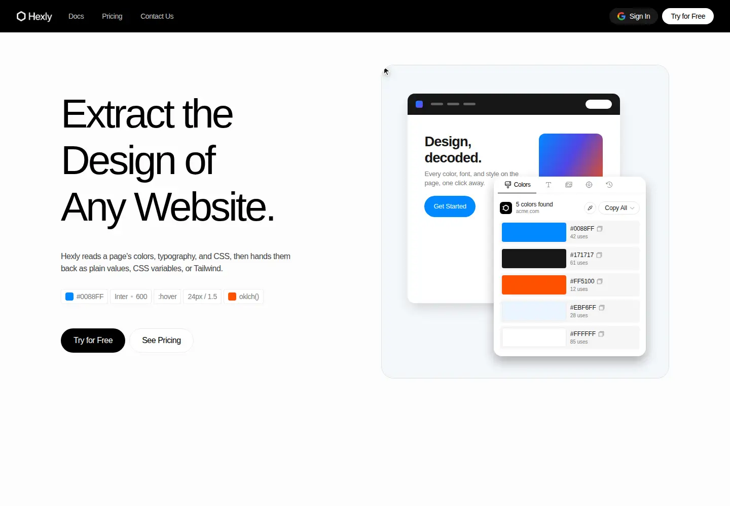 Screenshot of gethexly.com