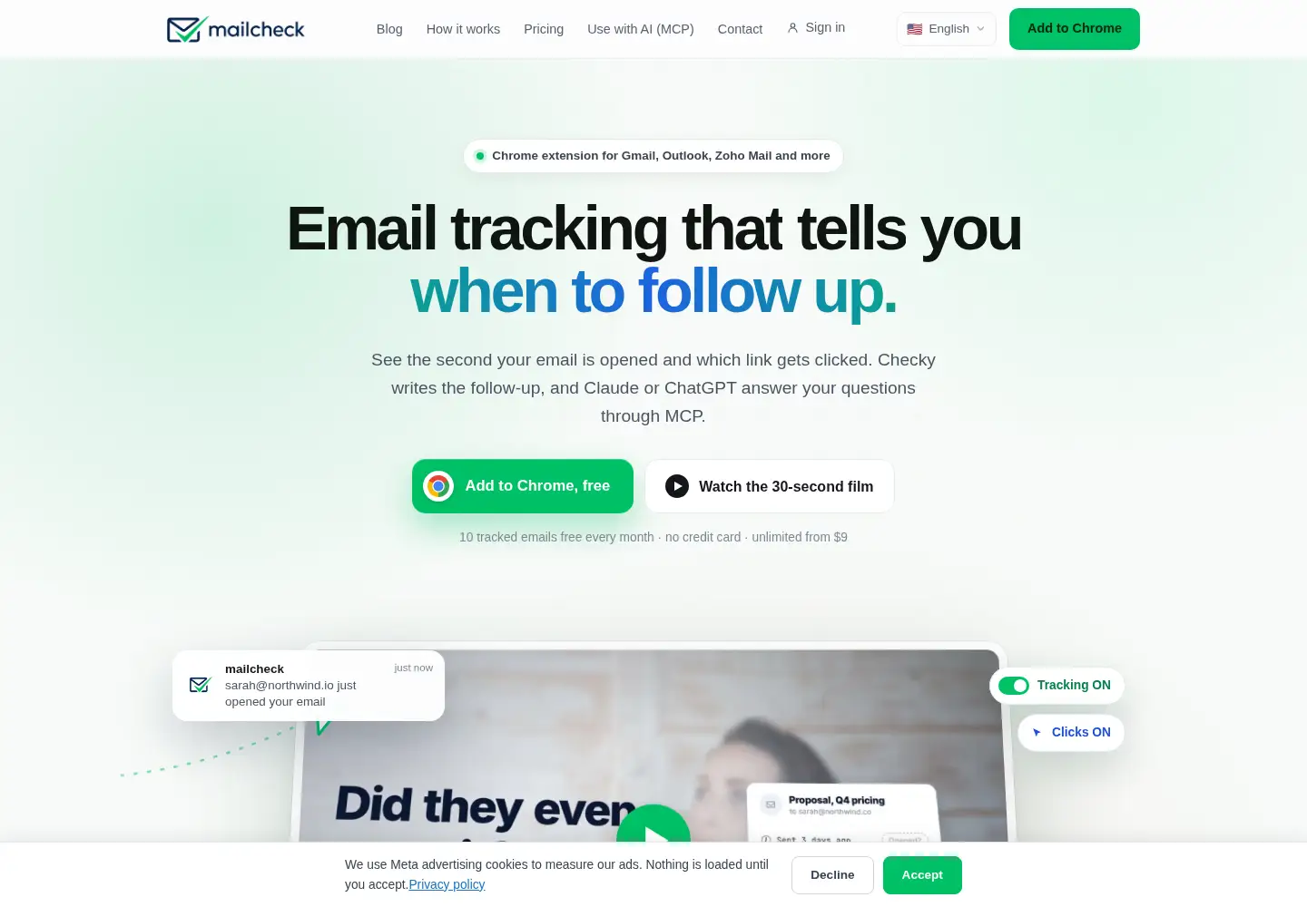 Captured homepage of getmailcheck.com in the current scan