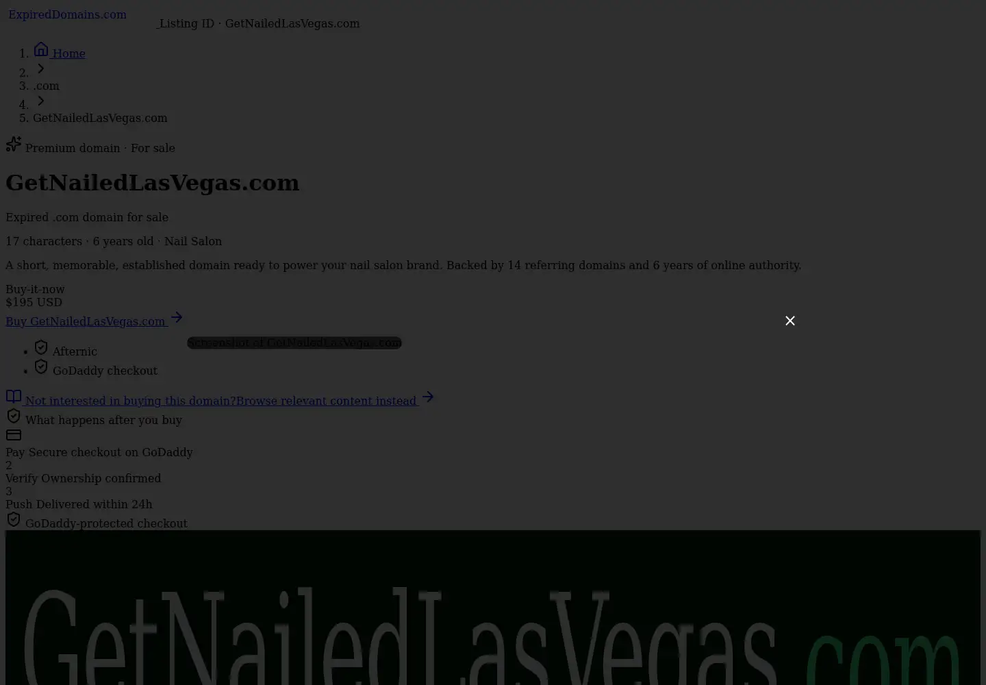 Captured homepage of getnailedlasvegas.com in the current scan