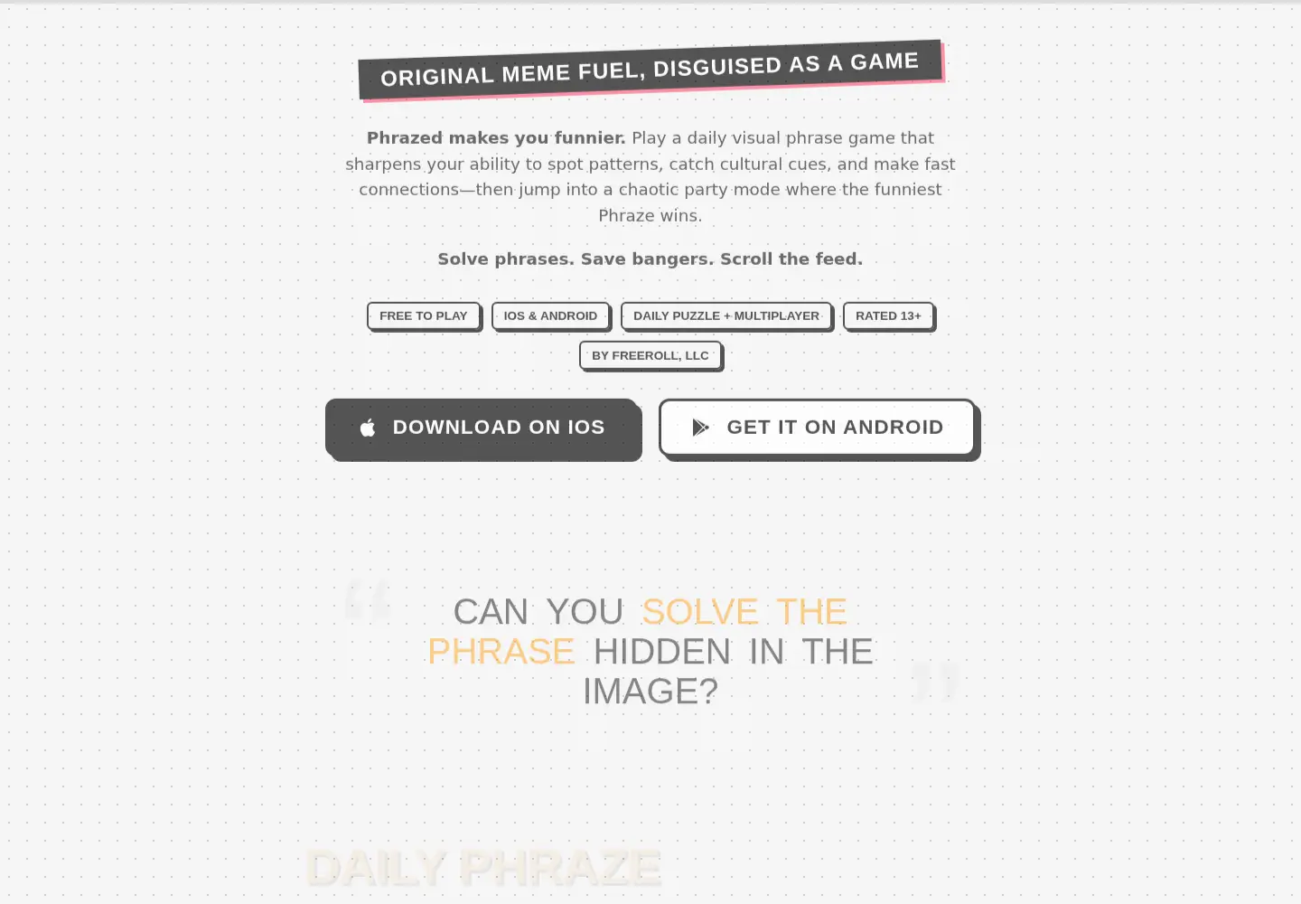 Captured homepage of getphrazed.com in the current scan