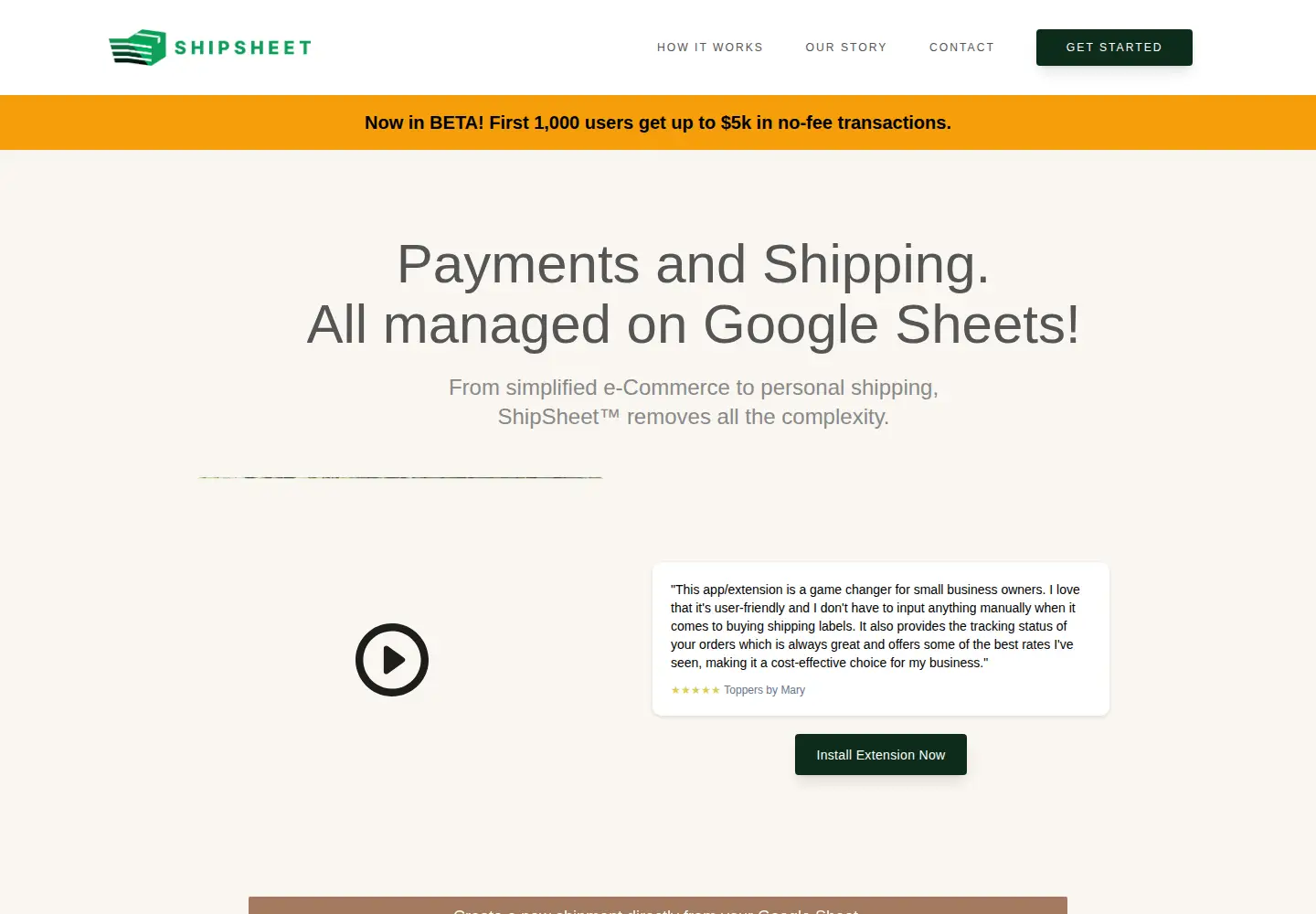 Captured homepage of getshipsheet.com in the current scan