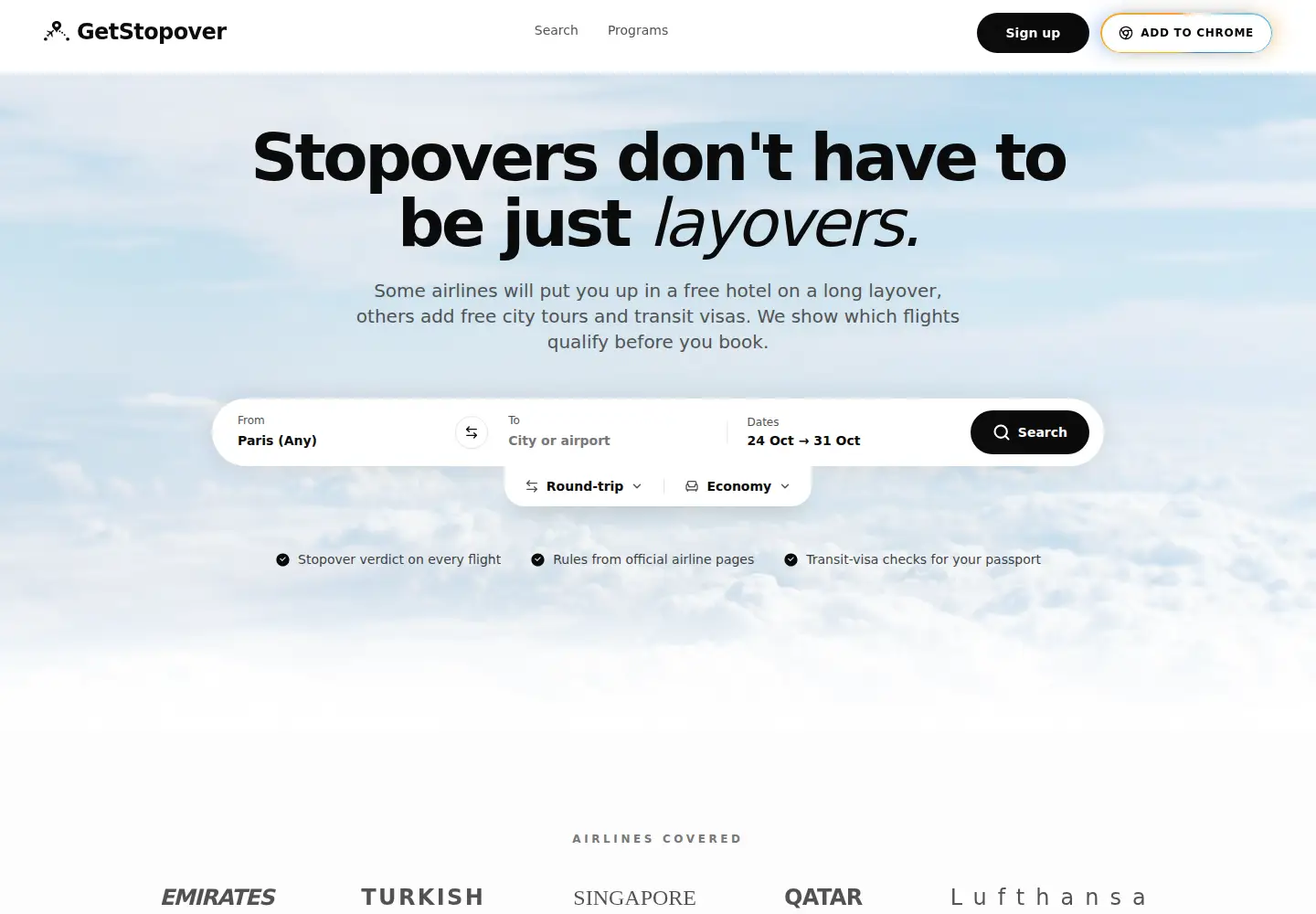 Captured homepage of getstopover.com in the current scan
