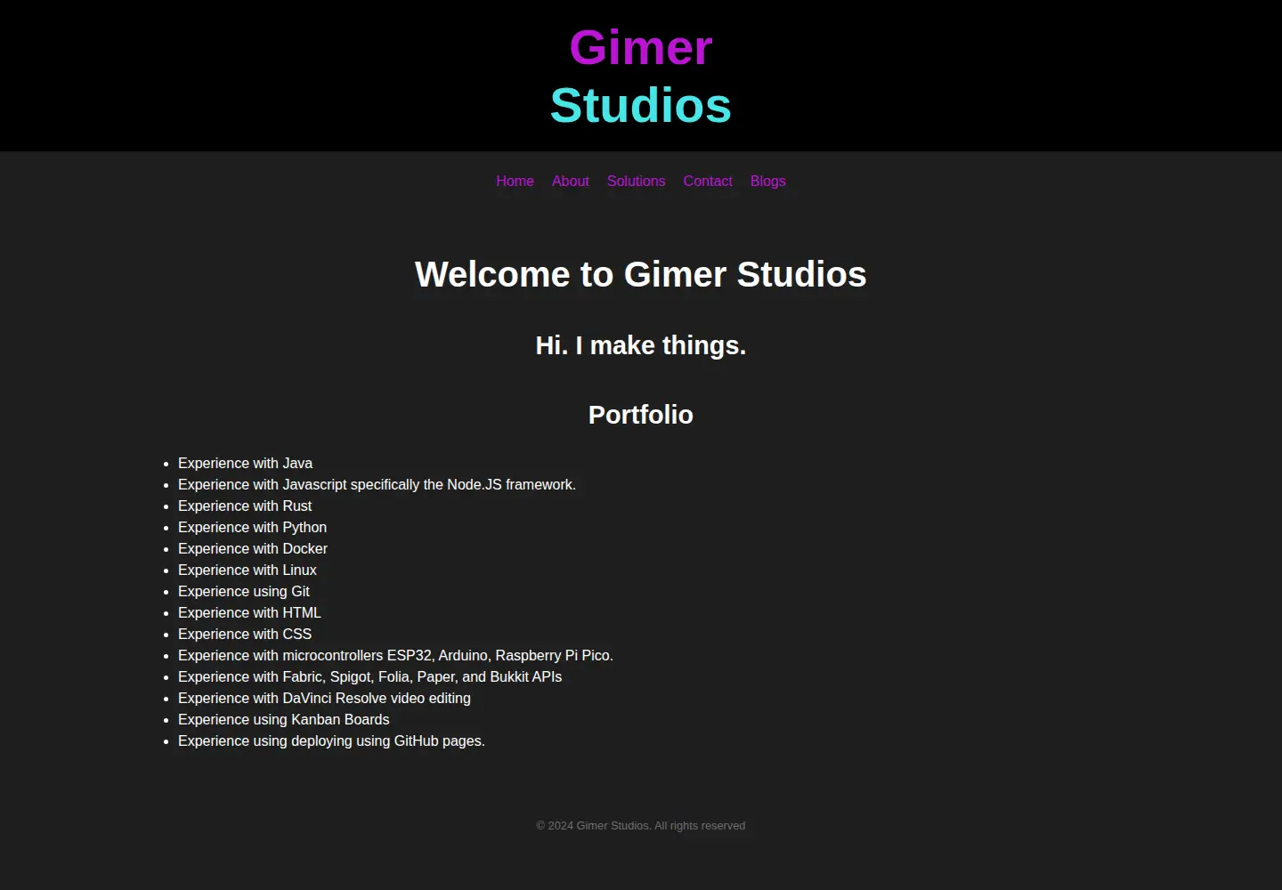 Captured homepage of gimerstudios.com in the current scan