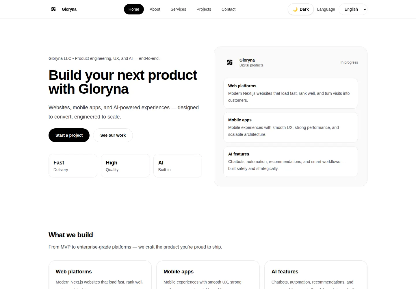 Captured homepage of gloryna.com in the current scan