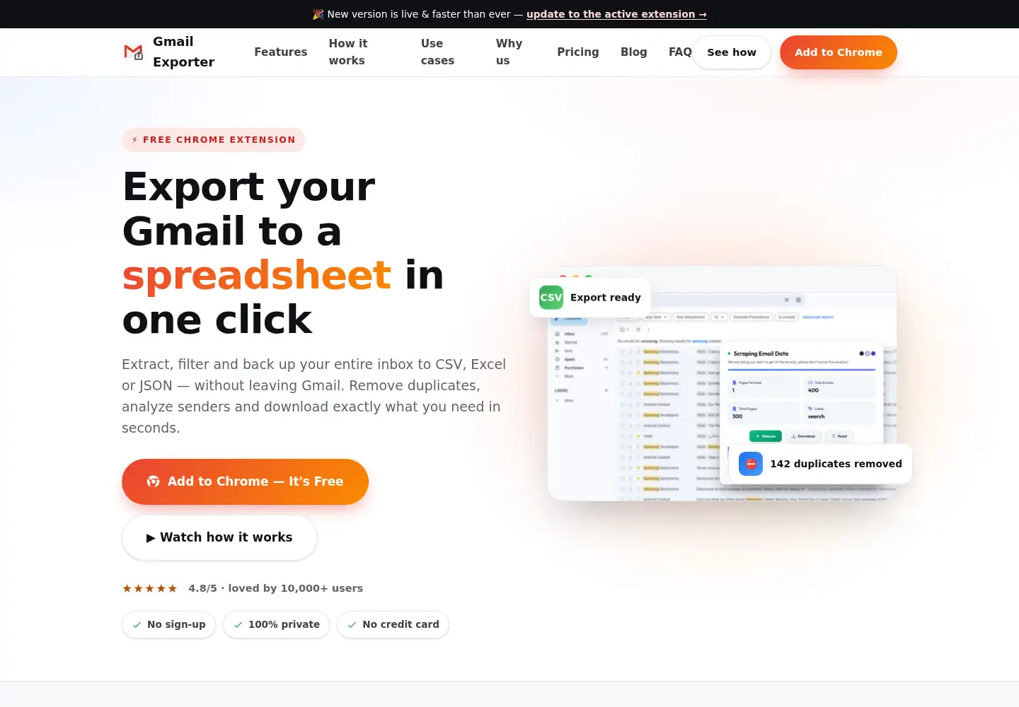 Captured homepage of gmailexporter.com in the current scan