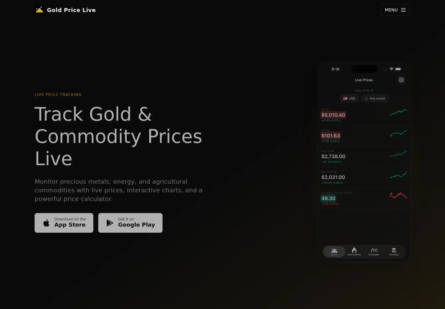 Captured homepage of goldpriceliveapp.com in the current scan