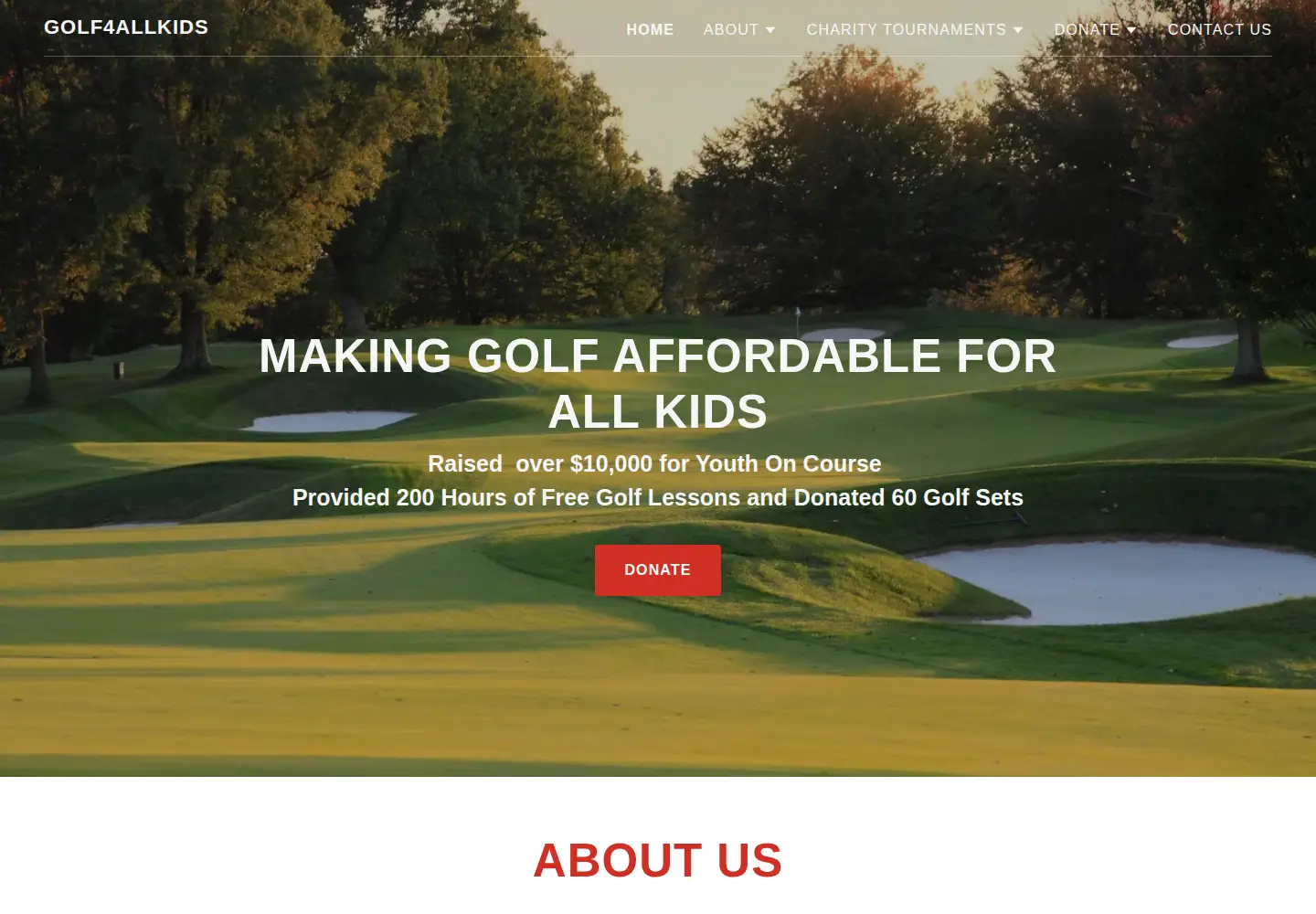 Captured homepage of golf4allkids.com in the current scan