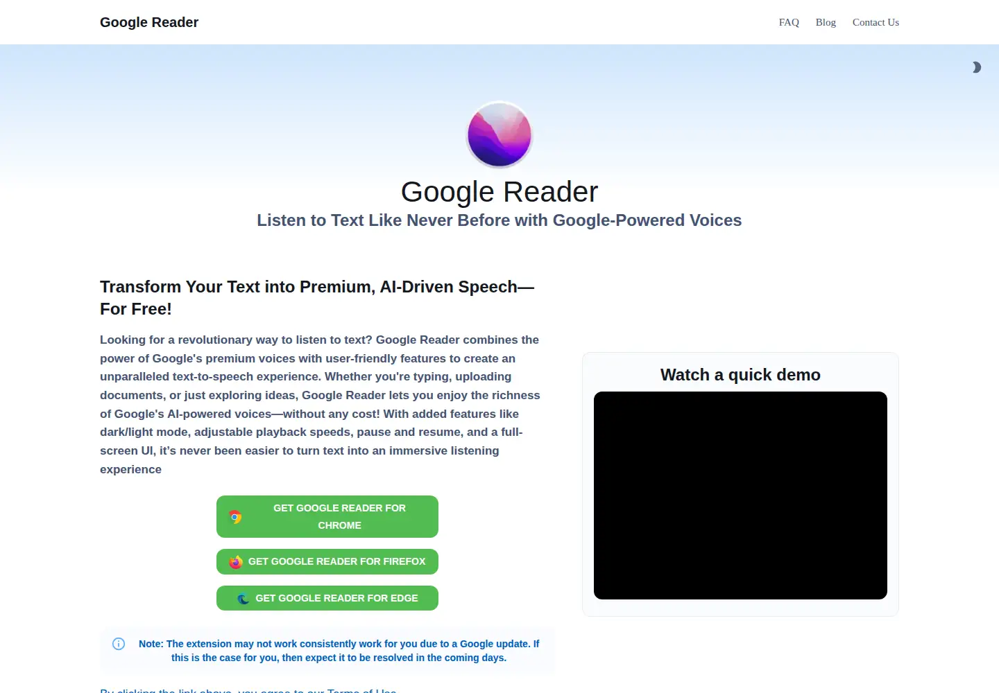Captured homepage of googl-reader.com in the current scan